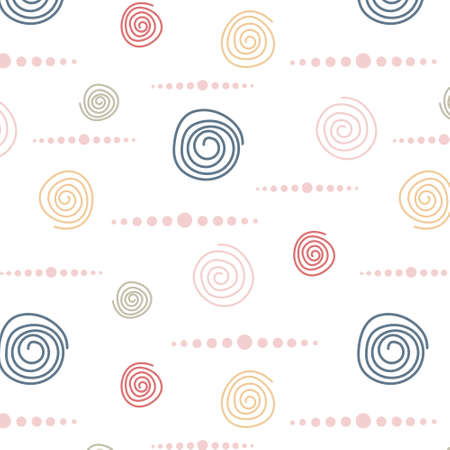 Tender pastel colored abstract elements seamless pattern vector illustration, simple hand drawn trendy style bohemian vintage ornament for textile, fabric, wrapping gift paper, romantic backgroundのイラスト素材