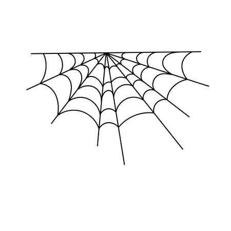 Spider web simple vector outline illustration of simple fancy Halloween, isolated objects on white background, clipart perfect for Halloween party decor, hand drawn image, cartoon spooky characterのイラスト素材