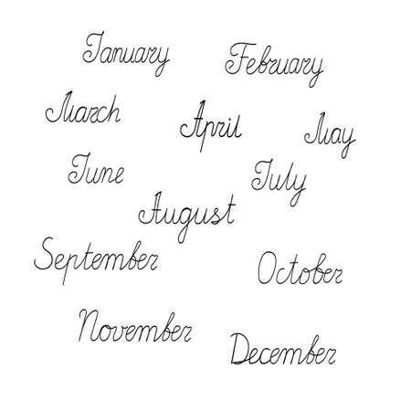 Months of the year names set, hand drawn vector illustration, calligraphic lettering for planner,...