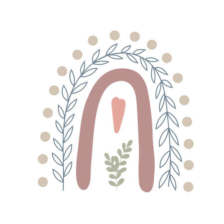 Boho rainbow abstract shapes, simple hand drawn silhouette vector illustration in trendy pastel colors, minimalist concept perfect for making cards, banners, modern posters, textile, papercraftのイラスト素材