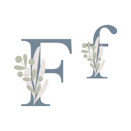 Letters of alphabet decorated with flowers, floral monogram vector illustration in simple boho style, flat pastel colored decorative letteringのイラスト素材