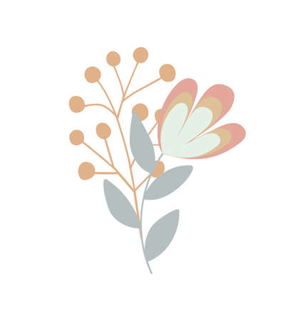 Simple flowers pastel-colored floral arrangement in flat style vector illustration, symbol of spring, cozy home, Easter holidays celebration decor, clipart for cards, bohemian springtime decorationのイラスト素材