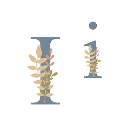 Letters of alphabet decorated with flowers, floral monogram vector illustration in simple boho style, flat pastel colored decorative letteringのイラスト素材