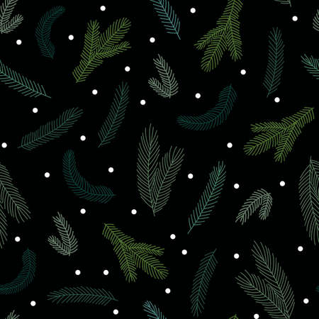 Christmas plant green fir tree branch and white polka dot seamless pattern for home decor, festive...