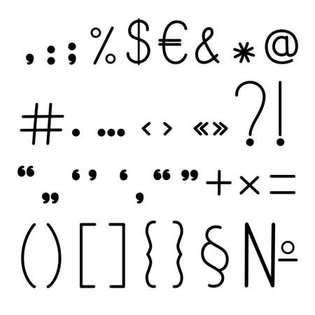 Punctuation marks, question, exclamation, brackets hand drawn symbols, typography vector illustration, orthography, text separationのイラスト素材
