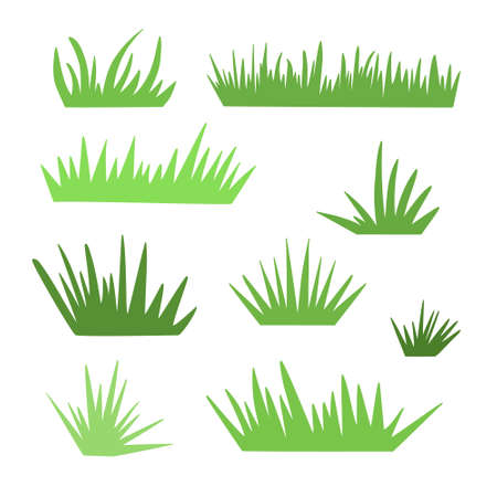 Green grass, simple hand drawn flat design vector illustration for making border, banner, herbal eco-friendly concept, greenery, foliage content, spring decorのイラスト素材