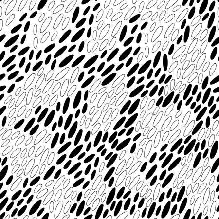 Simple abstract elements black and white round circular forms, linear seamless pattern, repeat geometric ornament for textile, gift paper, home decorのイラスト素材