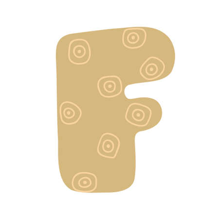 Letter F of English alphabet, doodle style decorated with simple abstract pattern vector illustration, cute funny decorative handwriting abc, handwritten font letters, letteringのイラスト素材