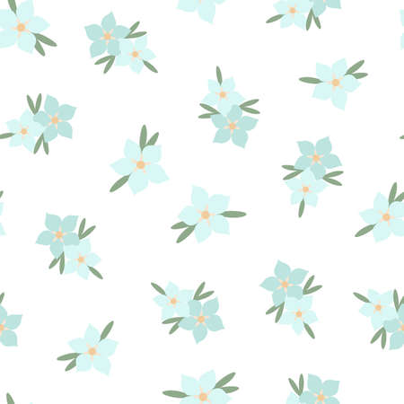 Simple pastel-colored floral seamless pattern, flowers, leaves flat style vector illustration, symbol of spring, cozy home, holiday celebration decor perfect for textile, fabric, springtime decorationのイラスト素材