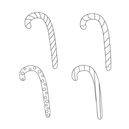 Candy cane traditional sweet Christmas time decorated festive confectionery, simple outline vector illustration in hand drawn doodle style for holiday decor, card, invitation, coloring bookのイラスト素材