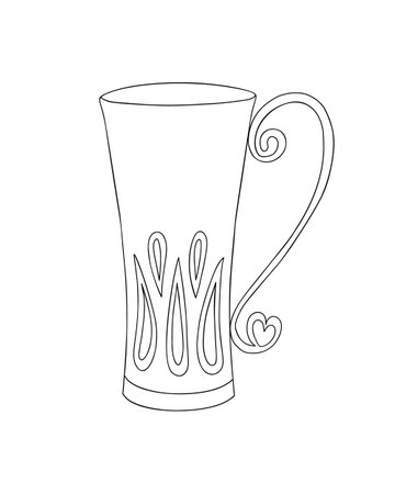 Mug for hot drinks simple outline vector illustration, coffee or tea cup doodle style line art image for menu, poster, card, winter decorのイラスト素材