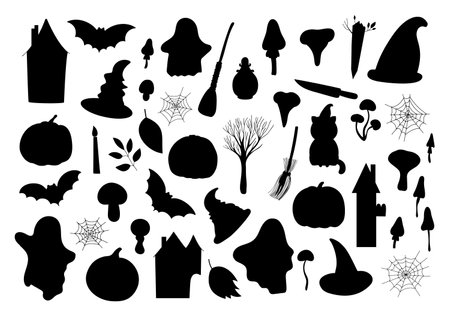 Halloween holiday hand drawn doodle vector illustration for seasonal home or party decor, simple silhouette, minimalist concept, autumn holiday celebration, horror story conceptのイラスト素材