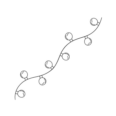 Christmas lamp lights curly string garland simple doodle hand drawn vector illustration, outline traditional festive season image for winter New Year holiday, birthday events designのイラスト素材