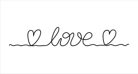 Love with hearts hand written single line lettering phrase in simple style editable vector illustration isolated for greeting card, postcards, poster, banner, wedding conceptのイラスト素材