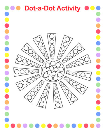 Sun dot-a-dot educational game or leisure worksheet, outline doodle vector illustration, natural seasonal fun activity, summer or spring fun for kidsのイラスト素材