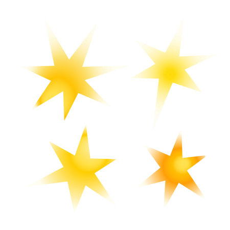 Yellow stars set, blurred y2k aura gradient vector illustration objects for minimalist design logo, romantic cards, banners, social media, space topical decorのイラスト素材