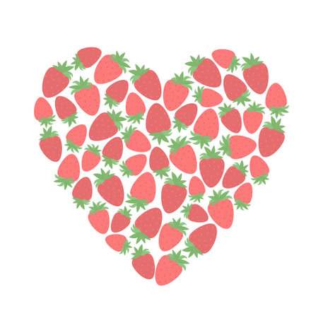 Strawberry fruit heart simple doodle cartoon vector illustration, hand drawn design element for seasonal summer decor, card, invitation, poster, fresh healthy food diet or bio farming conceptのイラスト素材