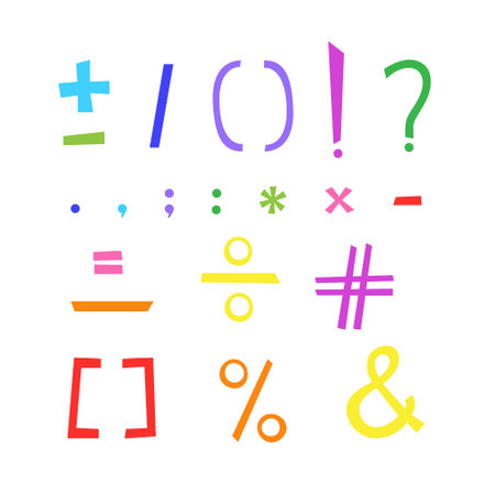 Punctuation marks, period, ampersand, question, exclamation, brackets hand drawn symbols, typography vector illustration, orthography, text separationのイラスト素材