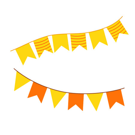 Autumn fall bunting decorative holiday design element, festive decor vector illustration for Thanksgiving or harvest traditional events, kids birthday partiesのイラスト素材