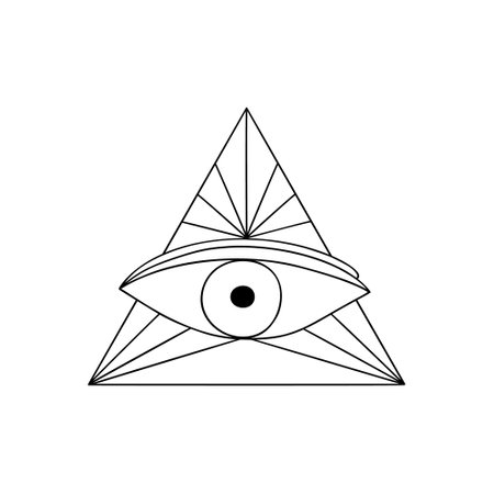 Eye of Providence, all-seeing eye esoteric freemason religious pyramidal symbol, illuminati triangular allegory emblem with rays vector illustration for poster, banner, logoのイラスト素材