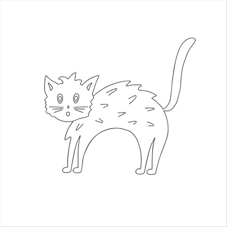 Halloween cat hand drawn doodle cute domestic animal vector illustration, witch magic pet holiday decor for card, poster, party designのイラスト素材