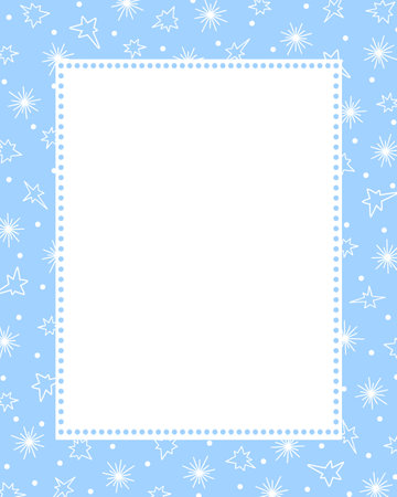 Bullet journal blank printable page, winter holidays card template cover design decorated with outline image stars and snowflakes, rectangular frame for Christmas, New Year invitations, cardsのイラスト素材