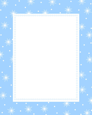 Bullet journal blank printable page, winter holidays card template cover design decorated with outline image stars and snowflakes, rectangular frame for Christmas, New Year invitations, cardsのイラスト素材