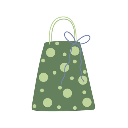 Christmas gift box with ribbon and bow vector illustration, Merry Christmas and Happy New Year festive traditional winter holiday decor, ornament for poster, greeting card, stickerのイラスト素材