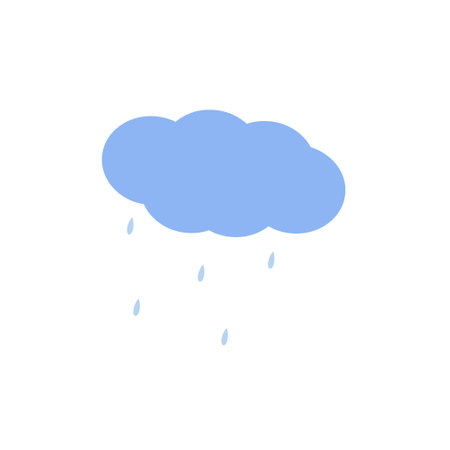 Drizzle rain and clouds cute hand drawn doodle minimalist vector illustration, simple symbol to describe weather, environment, climate cartoon object, weather forecast imageのイラスト素材