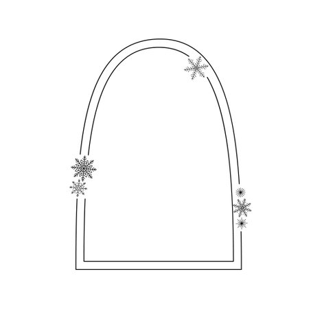 Snowflakes thin minimalist frame simple hand drawn vector outline illustration of seasonal doodle fancy Christmas decor elements, perfect for winter holiday decor, party stationery, poster, invitationのイラスト素材
