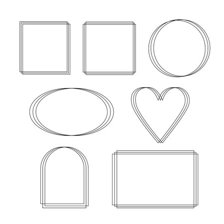 Thin elegant geometric frames set, simple hand drawn outline vector collection in art deco style for festive celebration design, wedding, birthday, invitations, other important occasionsのイラスト素材