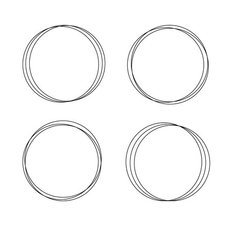 Thin elegant triple round frame, simple hand drawn linear vector collection in art deco style for festive or important occasions decor, holiday celebration templateのイラスト素材