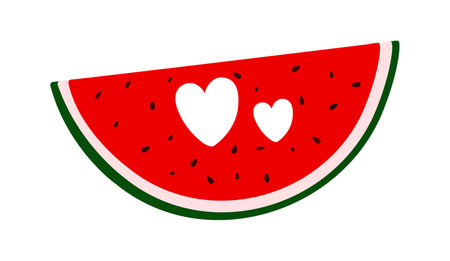 Watermelon cut in slices, sweet ripe delicious fruit, red flesh with green rind, organic diet ingredient for dessert, healthy vegan food image for summer design, projects, menu, packaging decorのイラスト素材