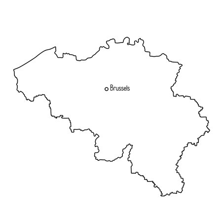 Belgium country map detailed border line simple hand drawn outline vector illustration, blank template with capital city Brussels for design, educational purposesのイラスト素材