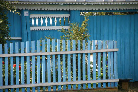 Blue yard fence.の写真素材