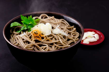 Japanese buckwheat noodles in hot soupの写真素材