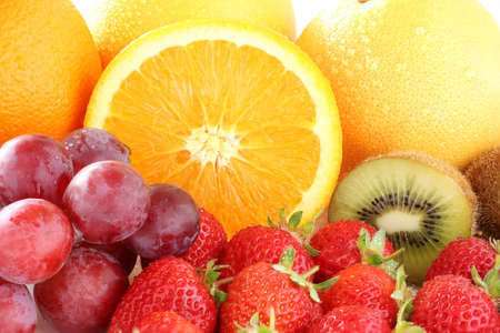 many kind of fruits on  white background の写真素材