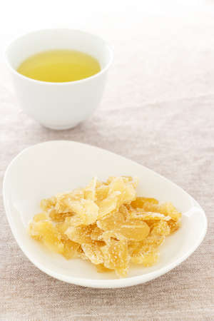 Ginger dried chips with sugarの写真素材