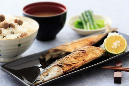 Salt-grilled Pacific Sauryの写真素材