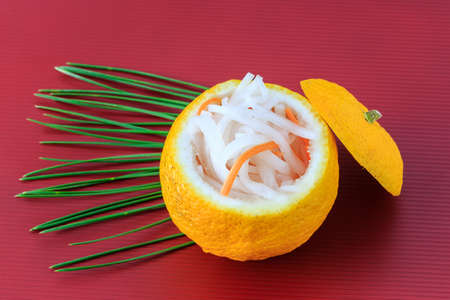 Red and white Namasu for New Year cuisineの写真素材