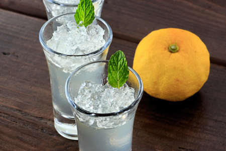 Yuzu Jelly in the glassの写真素材