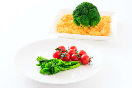 salad with boiled green rape blossomsの写真素材