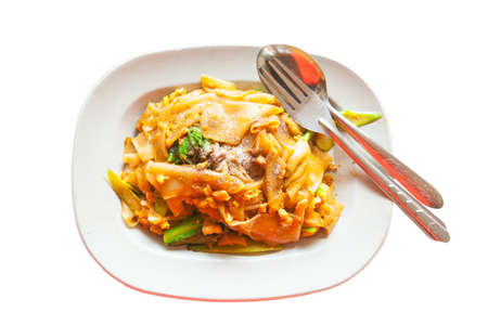 Thai style noodle with chicken and vegetable in Thai countryside restaurant  の写真素材