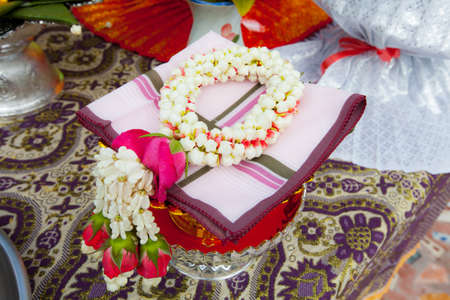 Thai garland, Thai style fresh flower garland.の写真素材