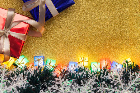 Gold Christmas background, Snowflake, gift boxの写真素材