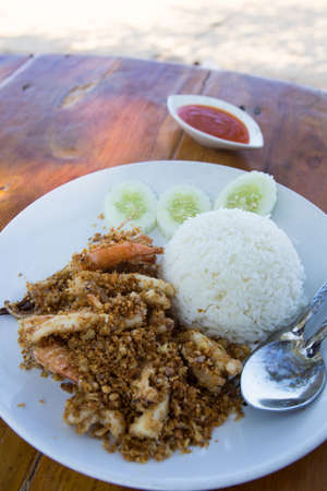 Grilled shrimps with garlic and rice,asian foodの写真素材