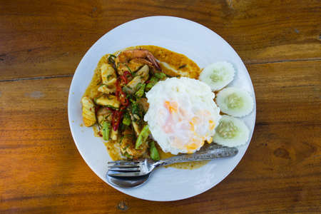 fried chilly paste with shrimps, squid, fish.の写真素材