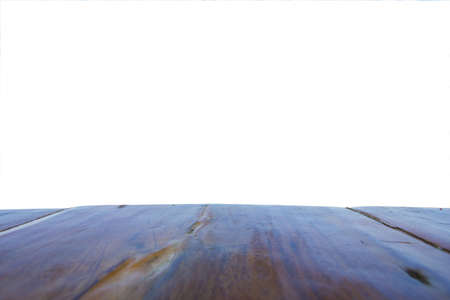Wood table top on white background.