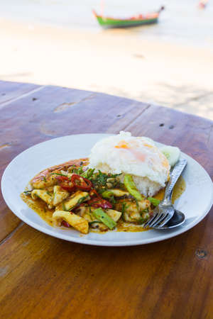 fried chilly paste with shrimps, squid, fish.の写真素材