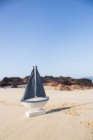 Sailing ship model on the beach.の写真素材
